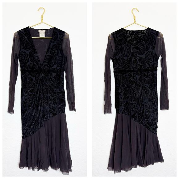 Fuzzi Black Brown Burnout Mesh Midi Dress Jean Paul Gaultier Y2K Whimsigoth - Picture 1 of 10